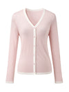 COMOBOCA Women's Ribbed V-neck Cardigan with White Trim