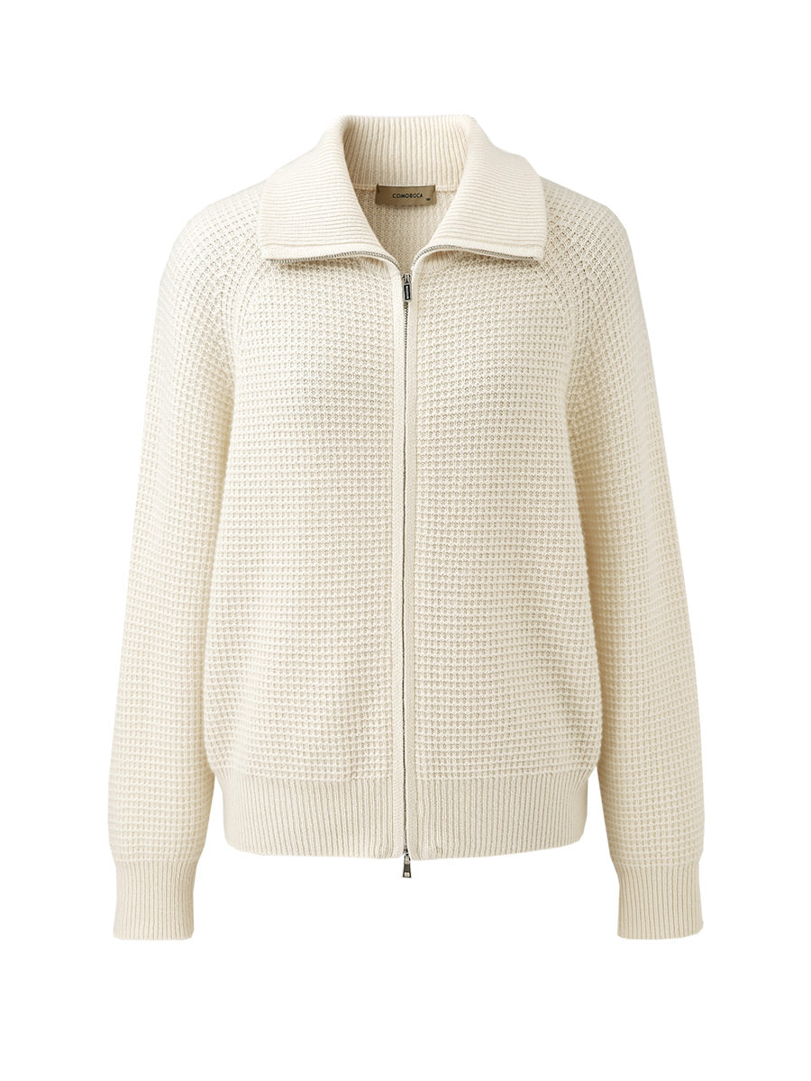 COMOBOCA 100% Cashmere Women's Double Zip Knit Cardigan