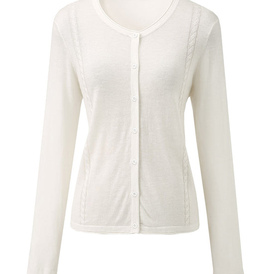 COMOBOCA Women's Button-Up Cardigan with Cable Knit Detail