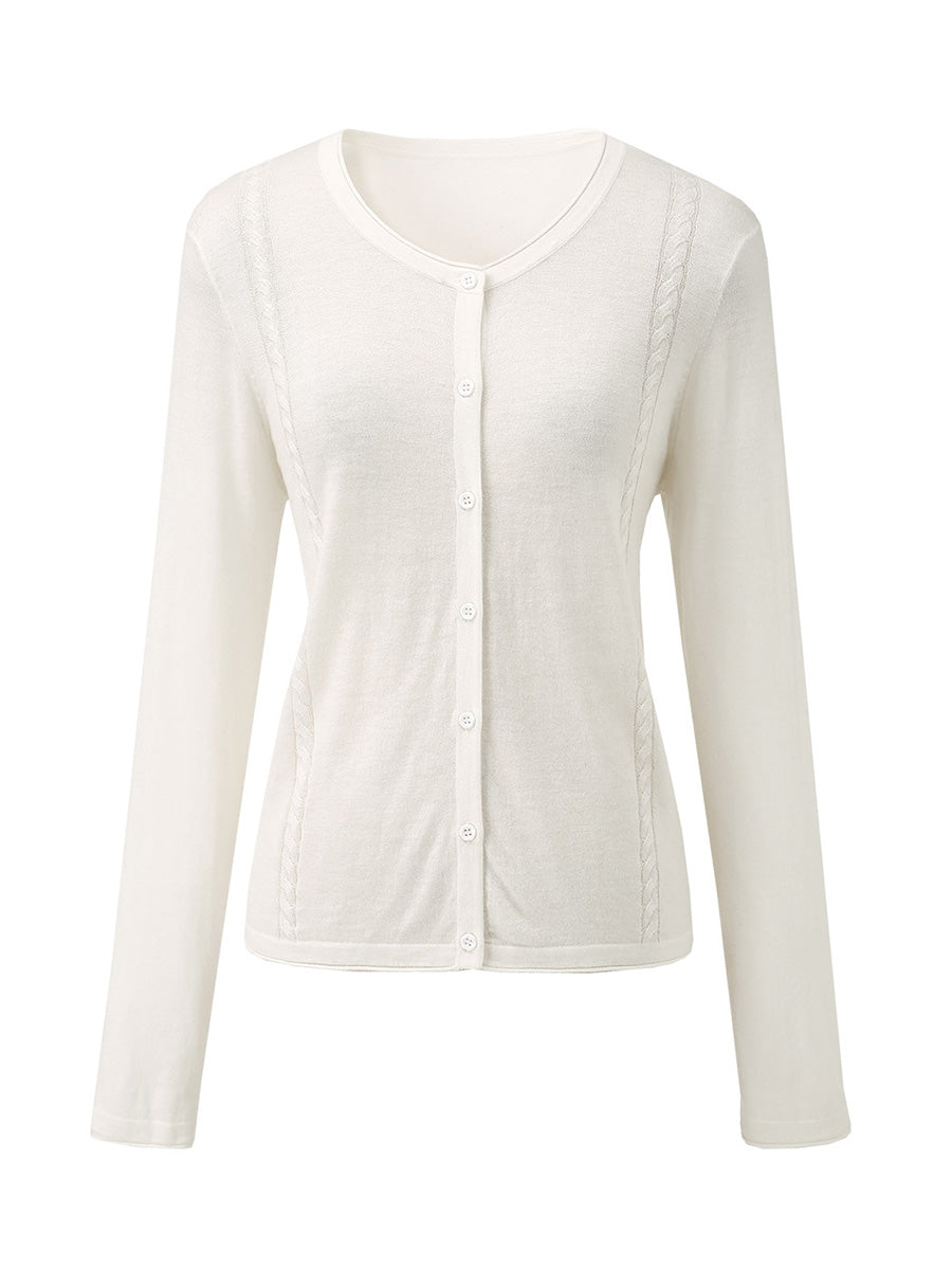 COMOBOCA Women's Button-Up Cardigan with Cable Knit Detail