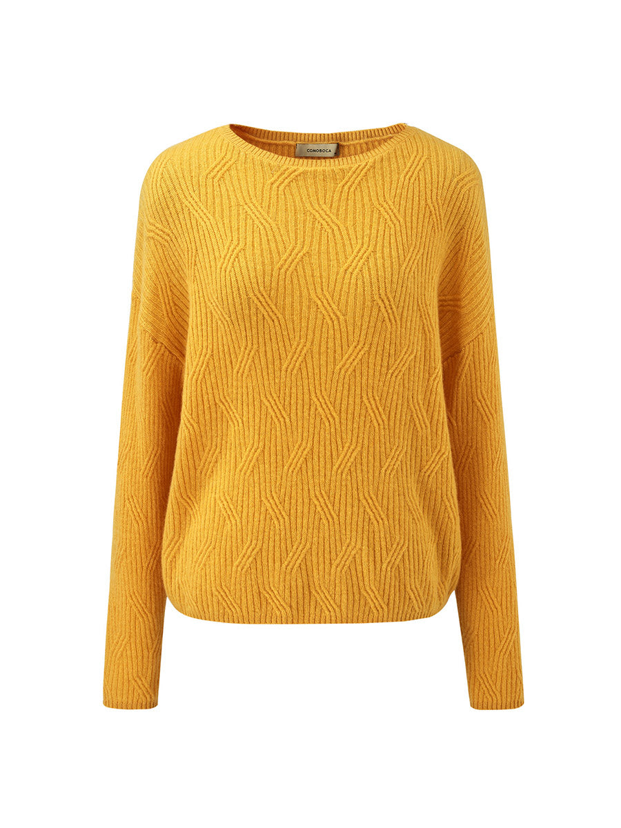 COMOBOCA 100% Cashmere Women's Geometric Wave Knit Sweater