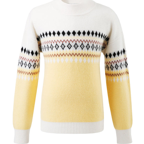 COMOBOCA 100% Wool Kids' Mock Neck Jacquard Sweater