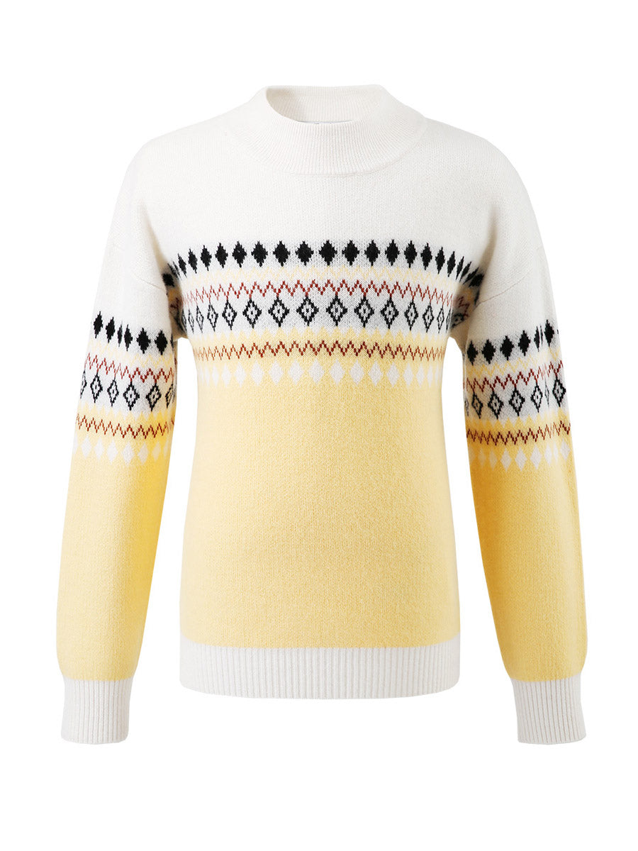 COMOBOCA 100% Wool Kids' Mock Neck Jacquard Sweater