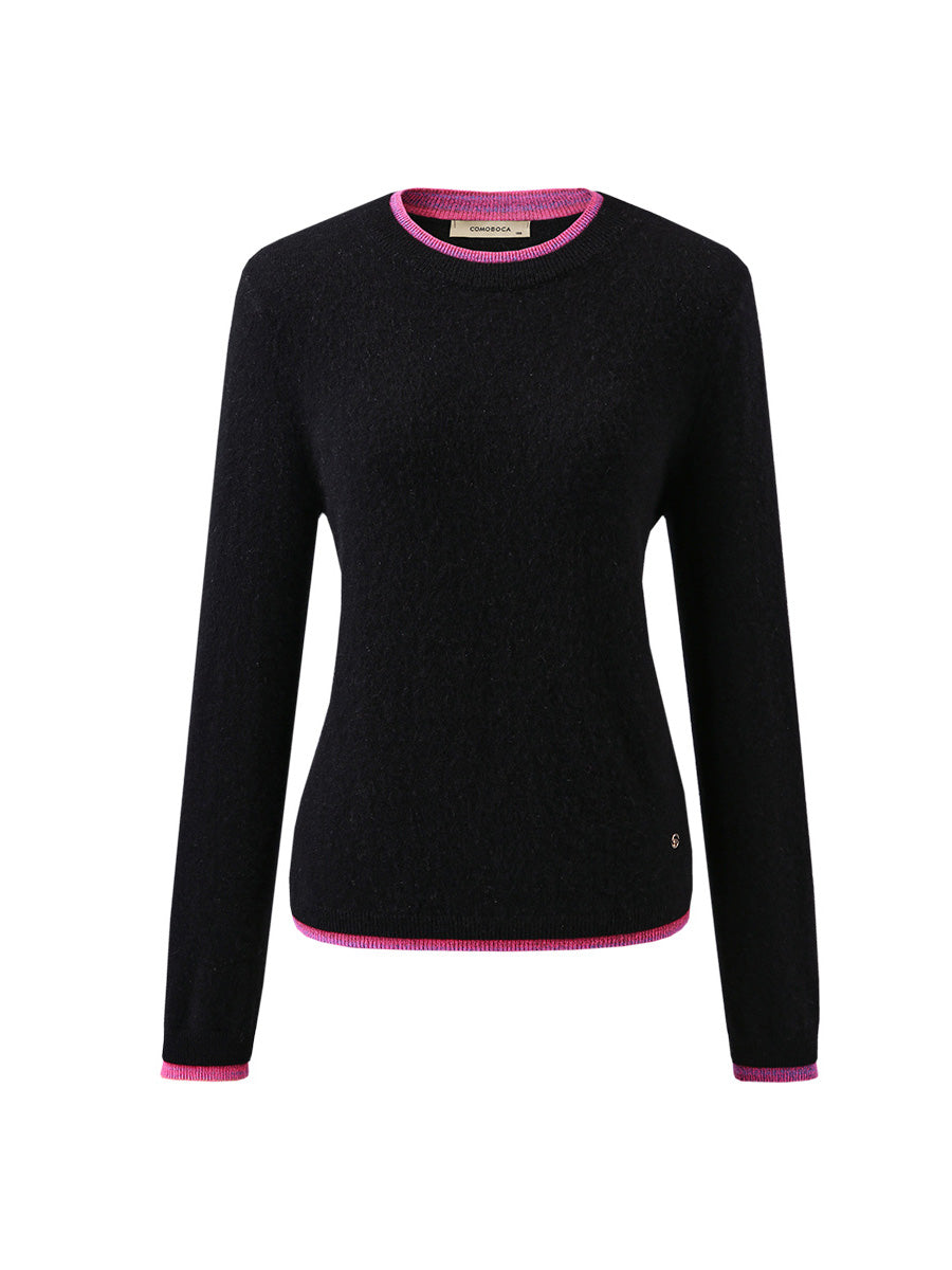 COMOBOCA 100% Cashmere Women's Color Accented Knit Pullover Sweater