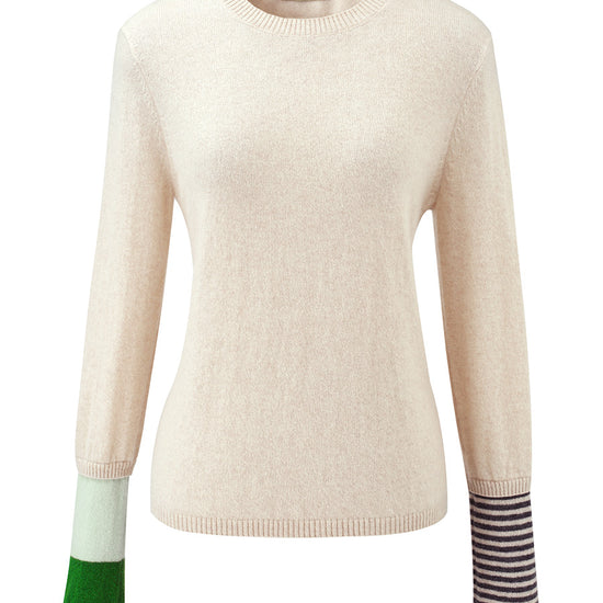 COMOBOCA 100% Cashmere Women's Color-Blocked Sleeve Knit Sweater