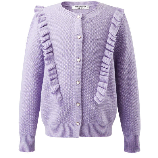 COMOBOCA 100% Wool Kids' Round Neck Heart Button Cardigan