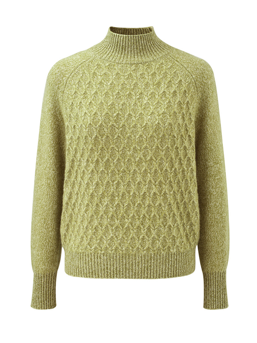COMOBOCA 100% Cashmere Women's Cable Knit Mock Neck Sweater