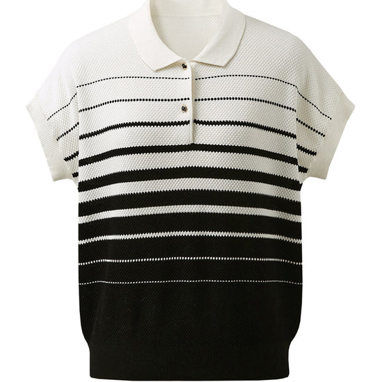 COMOBOCA Women's Striped Polo Knit T-Shirt