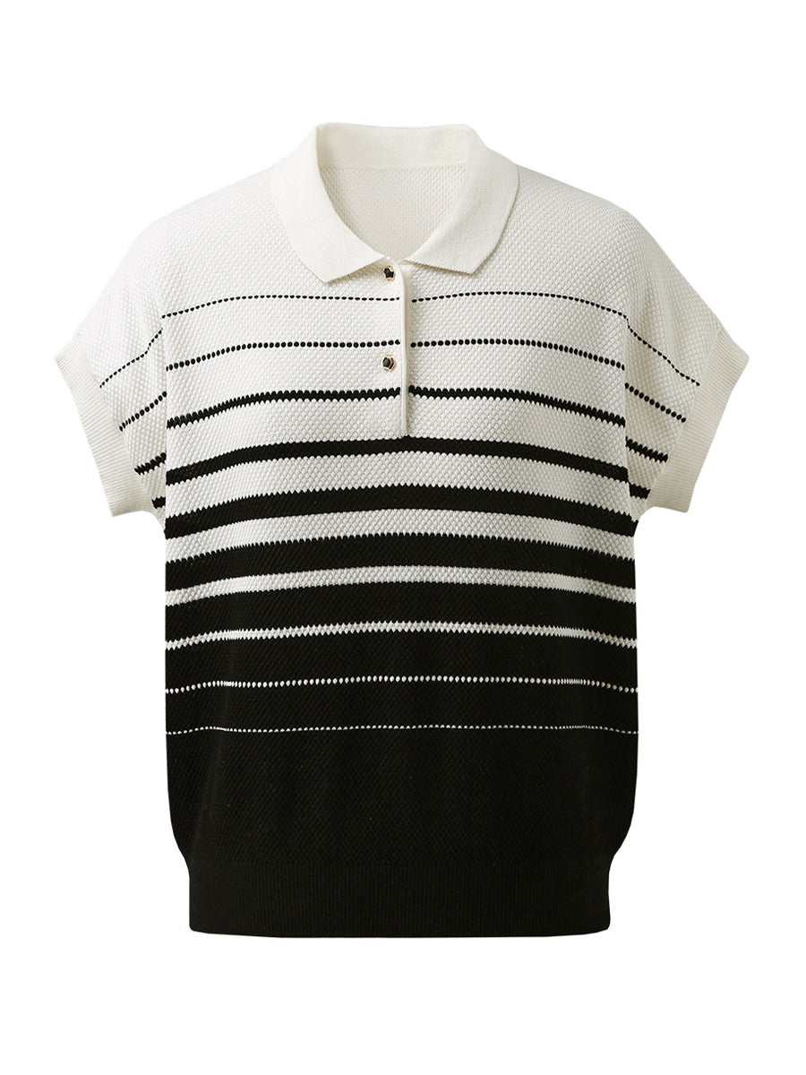 COMOBOCA Women's Striped Polo Knit T-Shirt