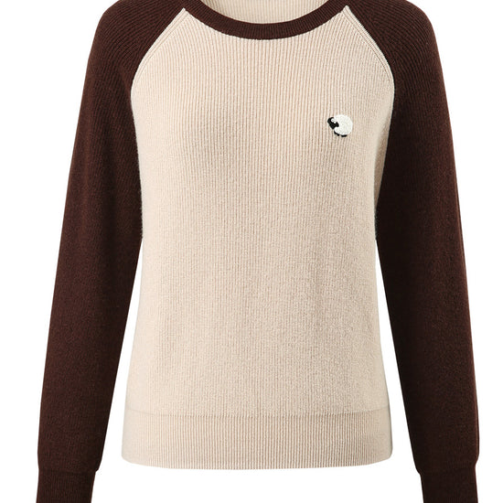 COMOBOCA 100% Wool Women's Contrast Sleeve Sweater