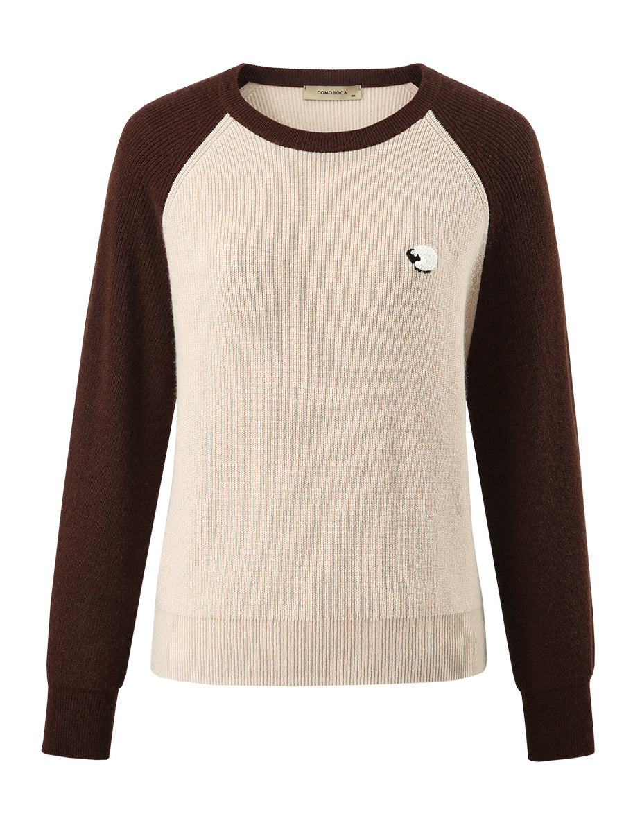 COMOBOCA 100% Wool Women's Contrast Sleeve Sweater