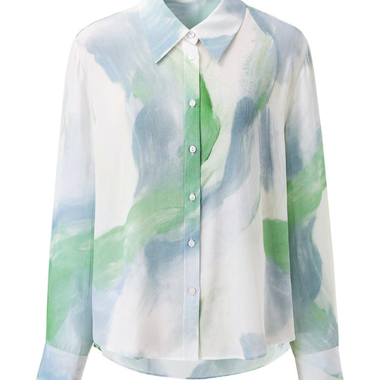COMOBOCA 100% Mulberry Silk Women's Watercolor Print Shirt