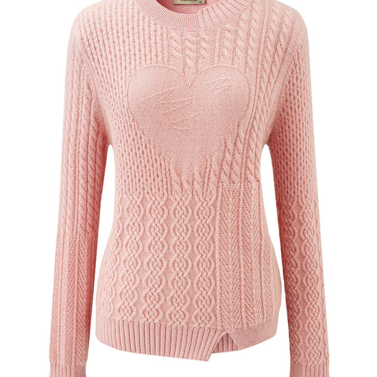 COMOBOCA 100% Cashmere Women's Cable Heart Patterned Knit Sweater