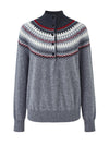 COMOBOCA 100% Cashmere Women's Fair Isle Mock Neck Button Front Sweater