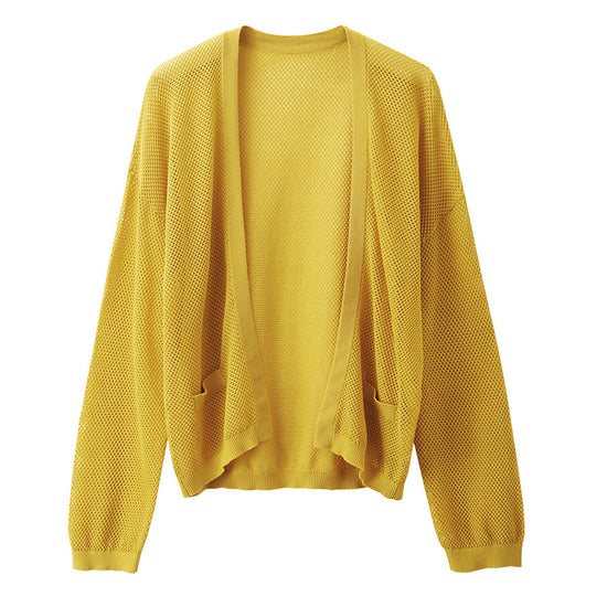 COMOBOCA Women's Open Front Mesh Knit Cardigan