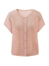 COMOBOCA Women's Openwork Mesh Knit Button Front Top