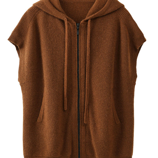 COMOBOCA 100% Cashmere Women's Hooded Double-Head Zipper Vest