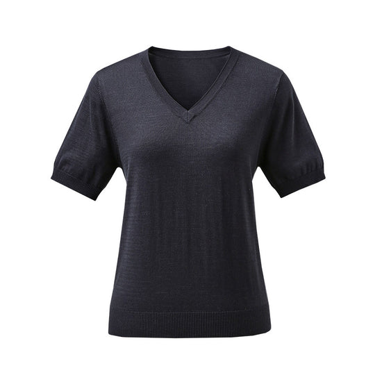 COMOBOCA Women's Lyocell V-Neck Ribbed Knit T-Shirt