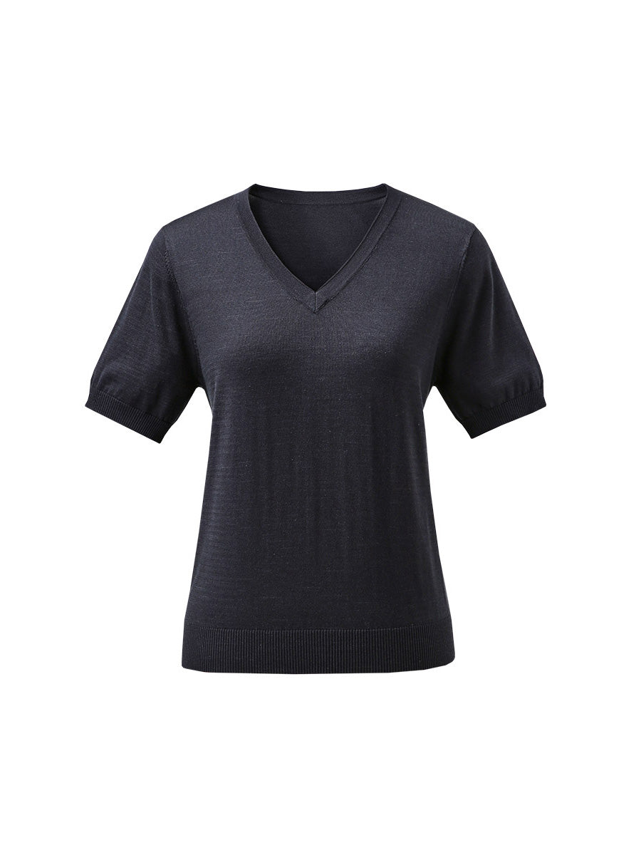 COMOBOCA Women's Lyocell V-Neck Ribbed Knit T-Shirt