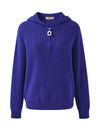 COMOBOCA 100% Cashmere Women's Ribbed Half Zip Knit Hoodie