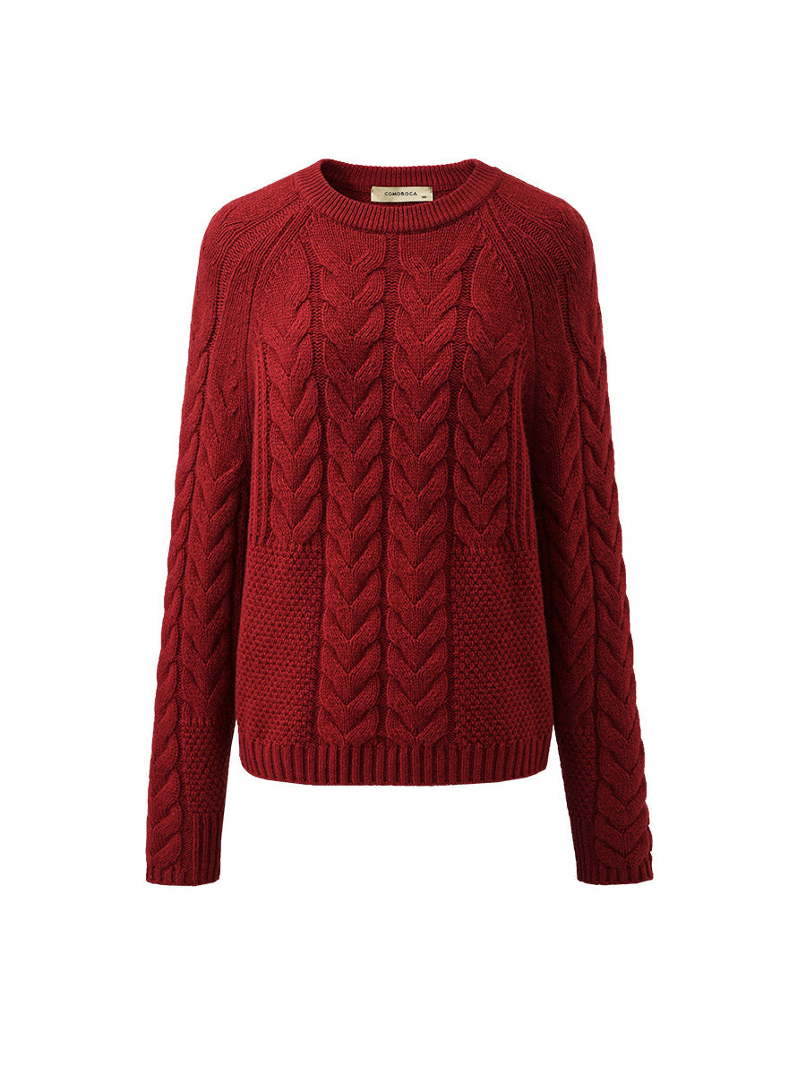 COMOBOCA 100% Wool Women's Cozy Cable Knit Sweater