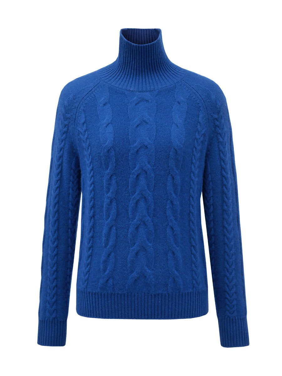 COMOBOCA 100% Cashmere Women's Turtleneck Cable Knit Sweater