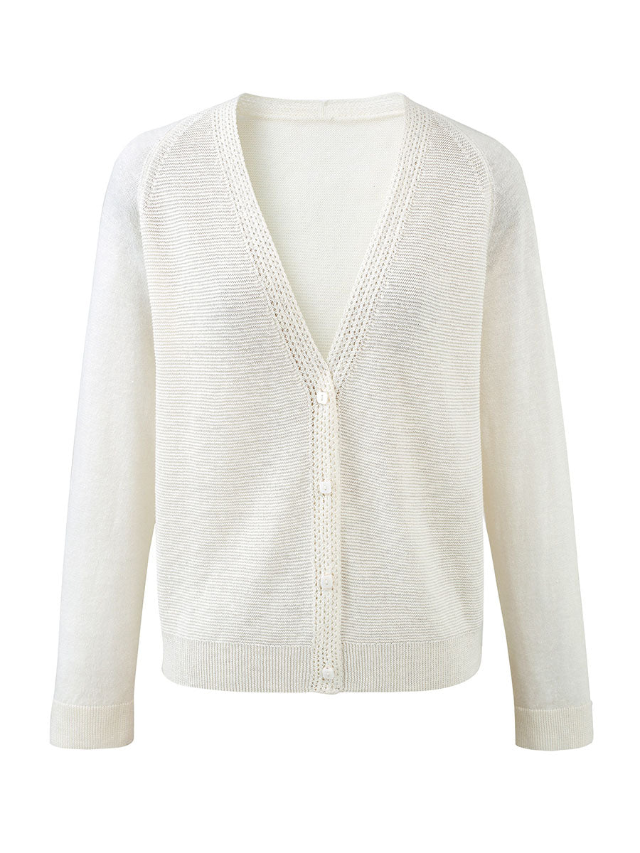COMOBOCA Women's Ribbed V-Neck Button Cardigan