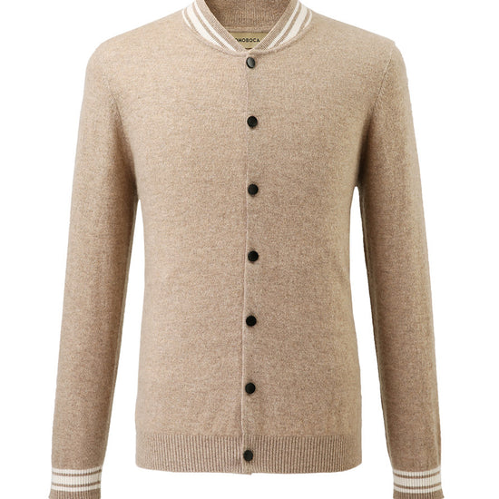 COMOBOCA 100% Cashmere Men's Striped Collar Button Cardigan