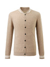 COMOBOCA 100% Cashmere Men's Striped Collar Button Cardigan