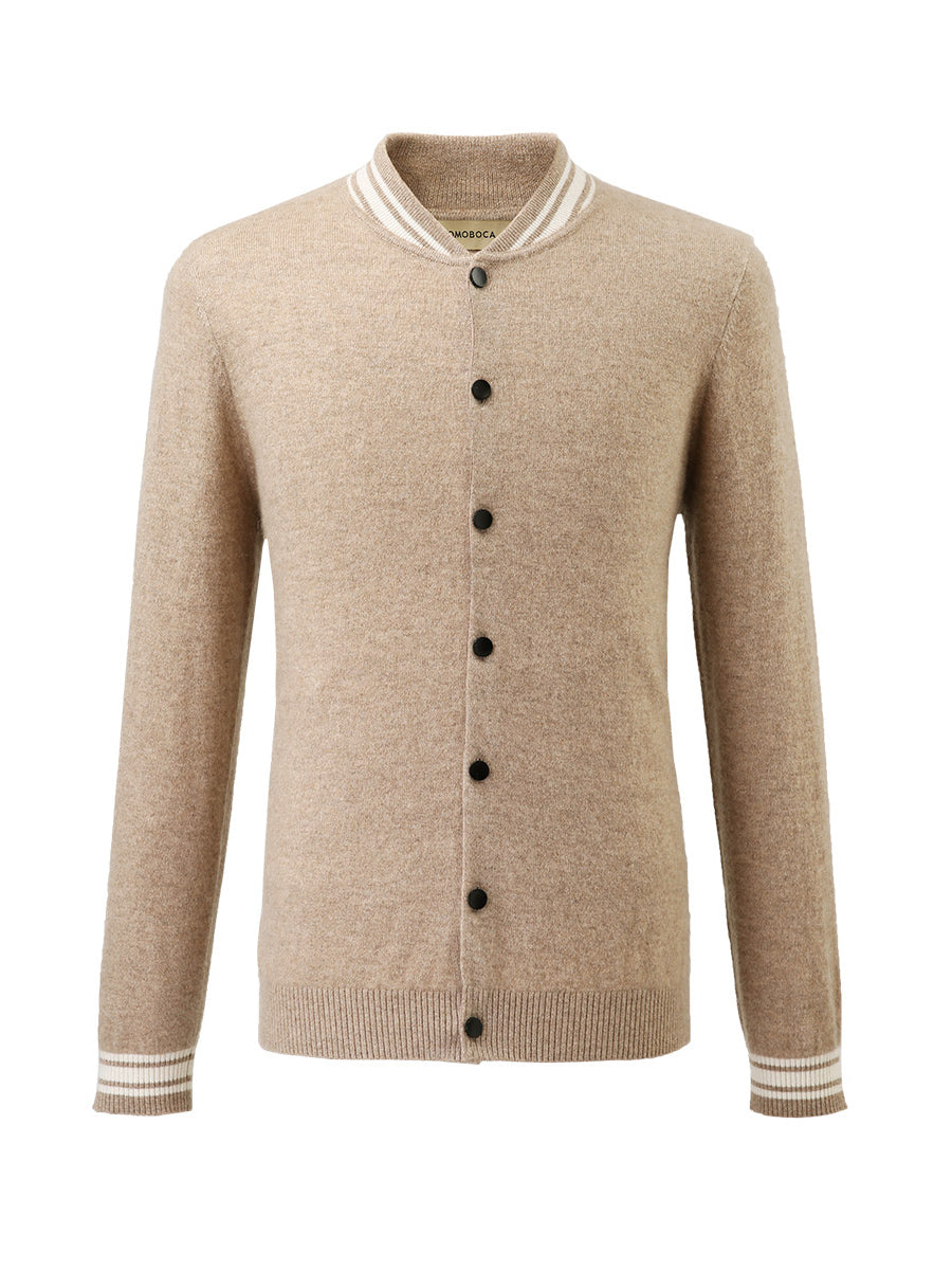 COMOBOCA 100% Cashmere Men's Striped Collar Button Cardigan