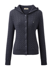 COMOBOCA 100% Cashmere Women's Cable Knit Hooded Cardigan