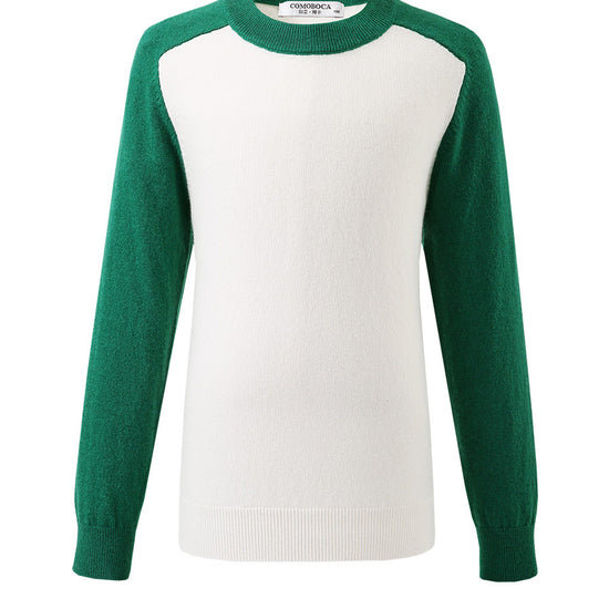 COMOBOCA 100% Wool Kids' Round Neck Color Block Sweater