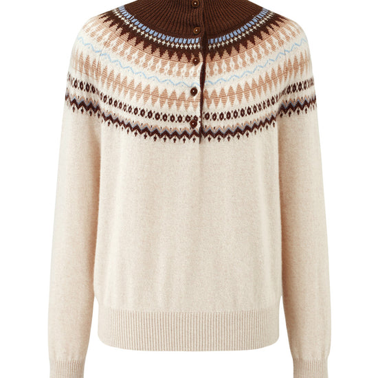 COMOBOCA 100% Cashmere Women's Fair Isle Mock Neck Button Front Sweater