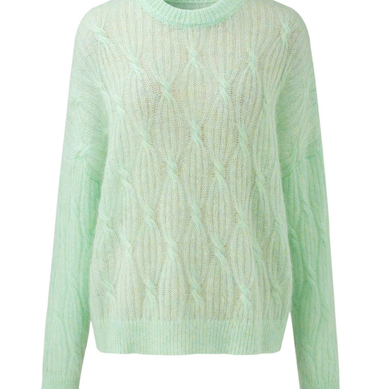 COMOBOCA Women's Mohair Cable Knit Round Neck Sweater