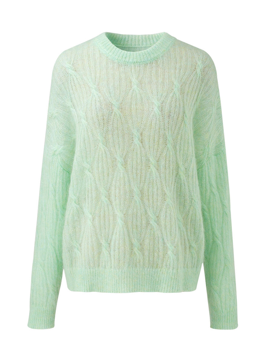 COMOBOCA Women's Mohair Cable Knit Round Neck Sweater