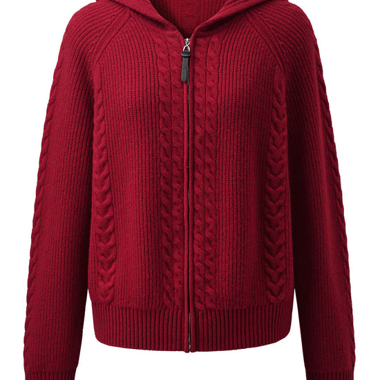 COMOBOCA 100% Wool Women's Cardigan Cable Knit Hoodie