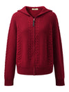 COMOBOCA 100% Wool Women's Cardigan Cable Knit Hoodie