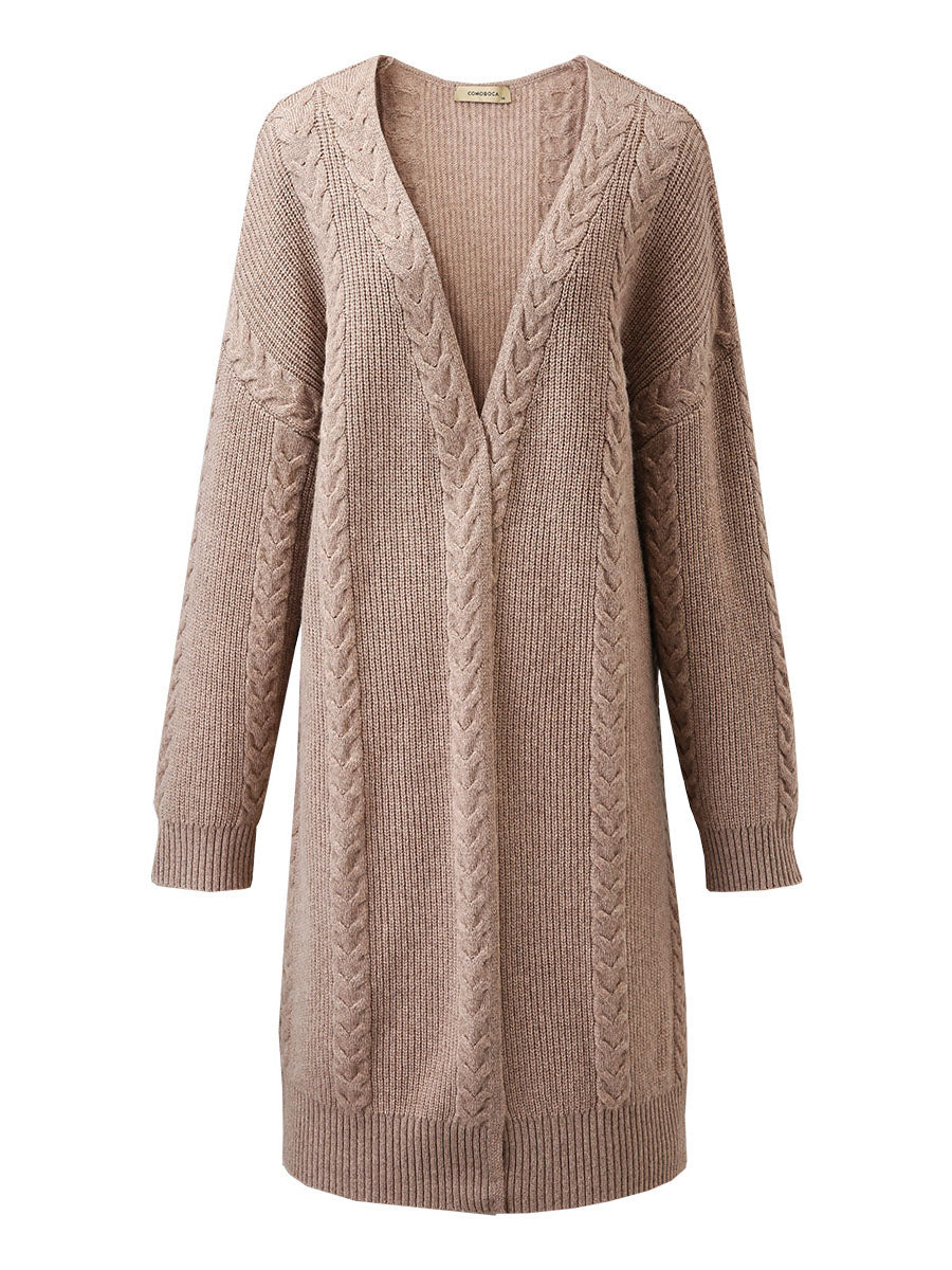 COMOBOCA 100% Wool Women's Cozy Cable Knit Long Coat