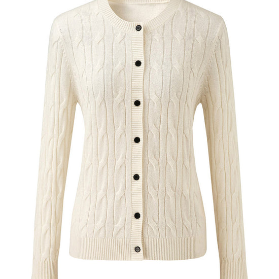 COMOBOCA 100% Cashmere Women's Cable Knit Button Front Cardigan