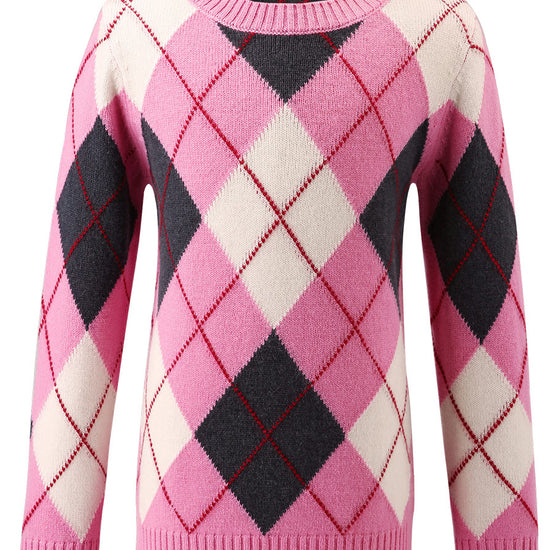 COMOBOCA 100% Wool Kids' Ribbed Argyle Knit Sweater
