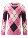 COMOBOCA 100% Wool Kids' Ribbed Argyle Knit Sweater