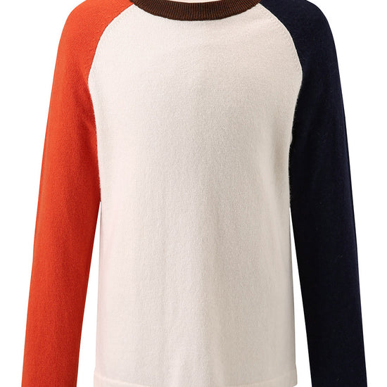 COMOBOCA White 100% Wool Kid's Casual Colorblock Knit Sweater