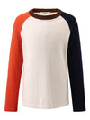 COMOBOCA White 100% Wool Kid's Casual Colorblock Knit Sweater