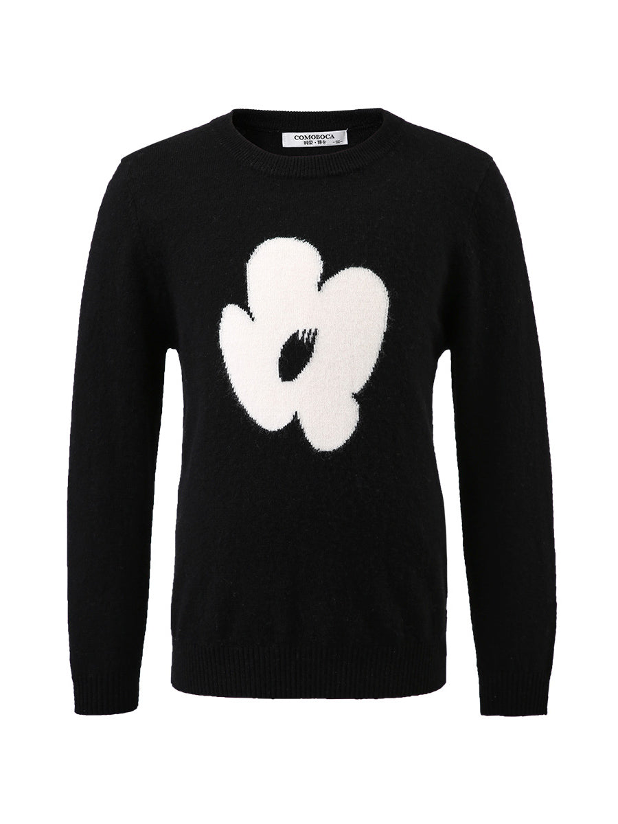 COMOBOCA 100% Wool Kids' Intarsia Round Neck Knit Sweater
