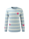 COMOBOCA 100% Wool Kids' Striped Heart Round Neck Sweater