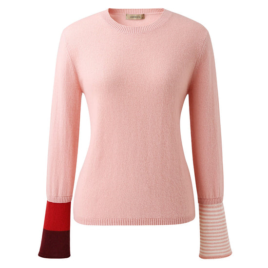 COMOBOCA 100% Cashmere Women's Color-Blocked Sleeve Knit Sweater