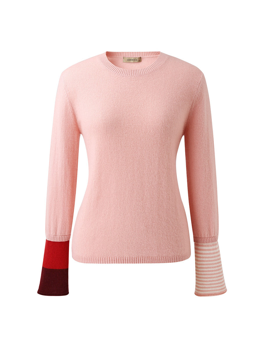 COMOBOCA 100% Cashmere Women's Color-Blocked Sleeve Knit Sweater