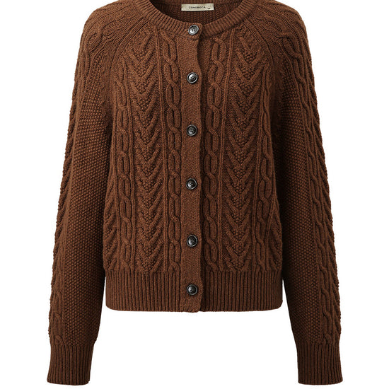 COMOBOCA 100% Wool Women's Cable Knit Button Cardigan