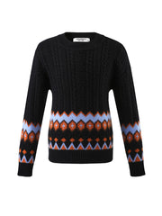 COMOBOCA 100% Wool Kids' Round Neck Striped Cable Knit Sweater