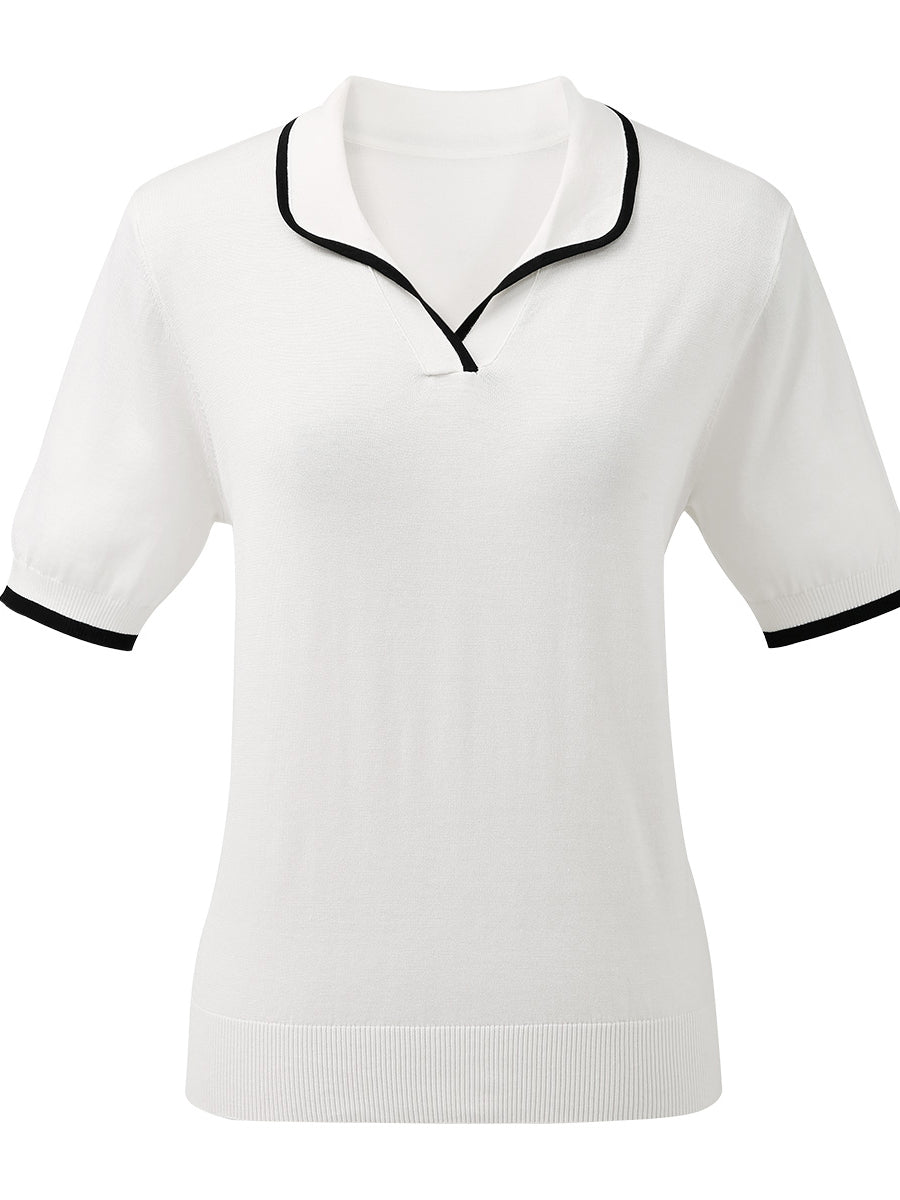 COMOBOCA Women's Casual Contrast Trim Polo T-Shirt